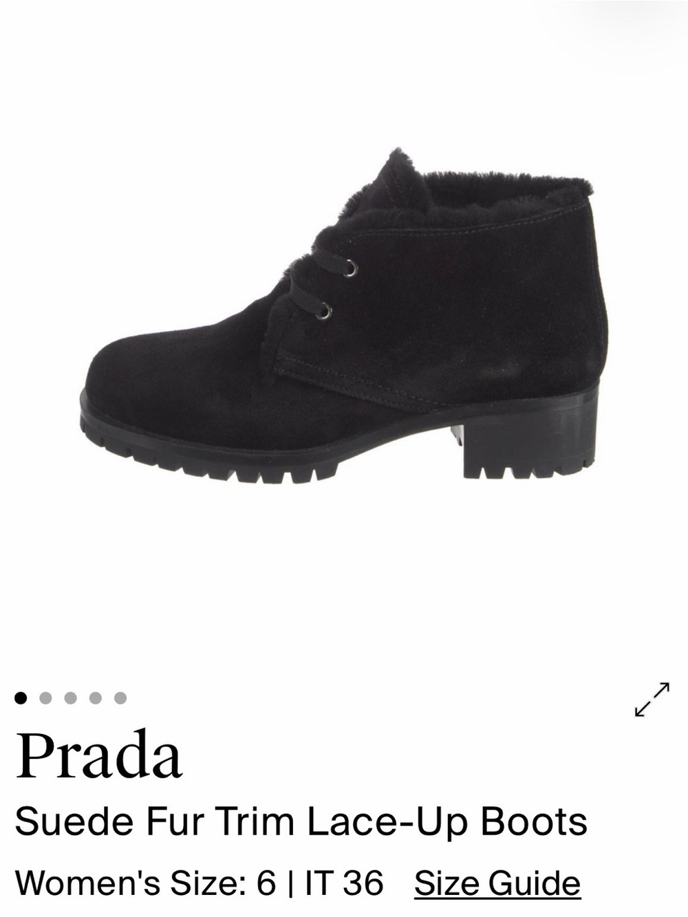 Prada Black Suede Fur-Trim Lace-Up Ankle Boots